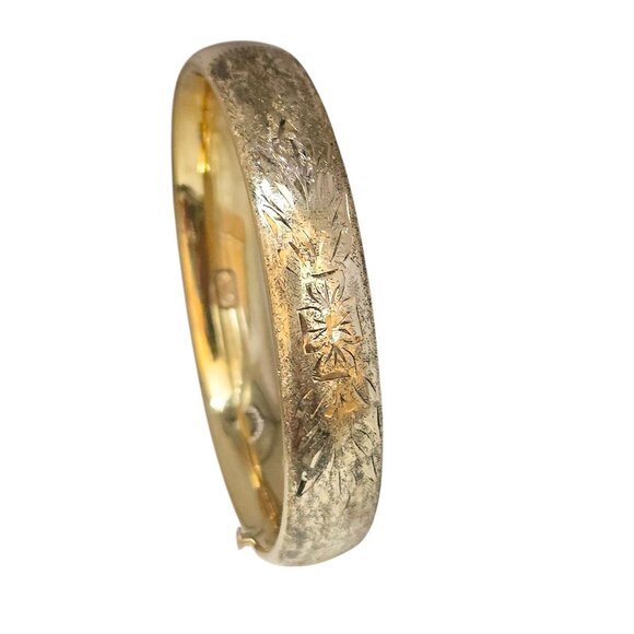 Vintage Marked Rine 1/20th 12kt Gold Filled Florentine Embossed Bangle Bracelet - Picture 4 of 7